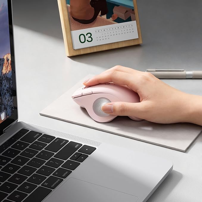 seenda Wireless Trackball Mouse, Ergonomic Bluetooth Rollerball Mouse Rechargeable, 3 Device Connection Optical Mice Adjustable DPI Thumb Control Mice Compatible for PC/Laptop/Windows/Mac - Rose Pink