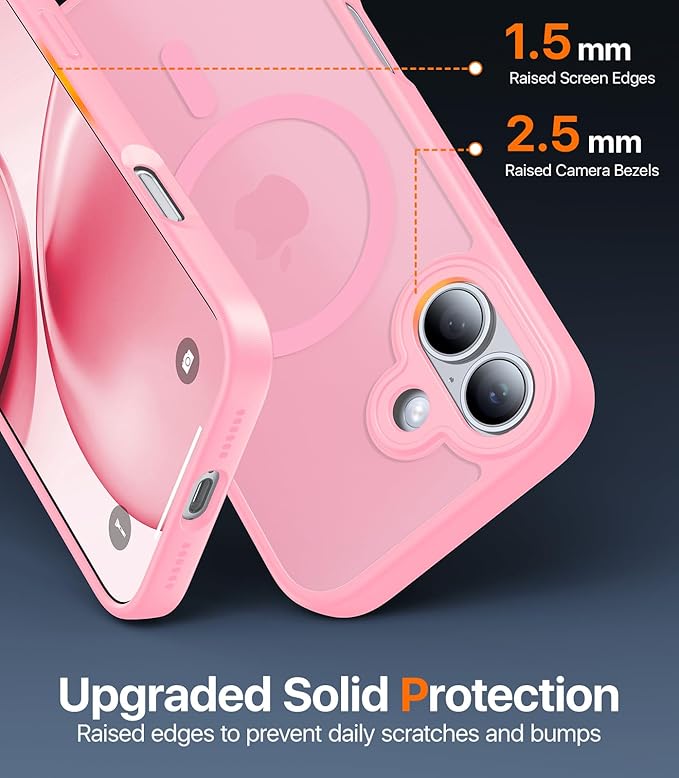 Magnetic for iPhone 17 Case,[Anti-Slip][Compatible with MagSafe][Military Grade Drop Protection] Shockproof Protective Translucent Matte Phone Case for iPhone 17 Case,Pink