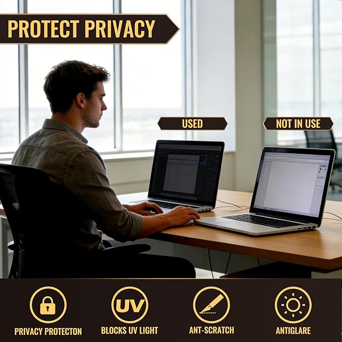 15.6 Inch Privacy Screen for Laptop with 16:9 Widescreen Laptop Blue Light Screen Protector - Anti-Glare - Anti-Scratch Protector Film for Data Confidentiality Privacy Shield