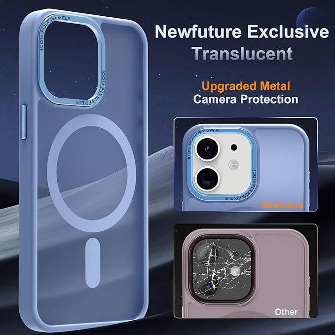 Newfuture Designed for iPhone 12 Case/iPhone 12 Pro Case with Magnetic [13 FT Military Drop Protection] [Compatible with Magsafe] Translucent Shockproof with Anti-Fingerprint Phone Case, Light Blue