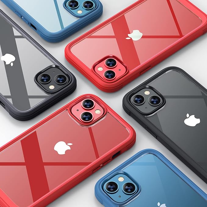 Diaclara Designed for iPhone 13 Case, Full Body Rugged Protection with Built-in Touch Sensitive Screen Protector, Soft TPU Bumper Case for iPhone 13 6.1" (Red and Clear)