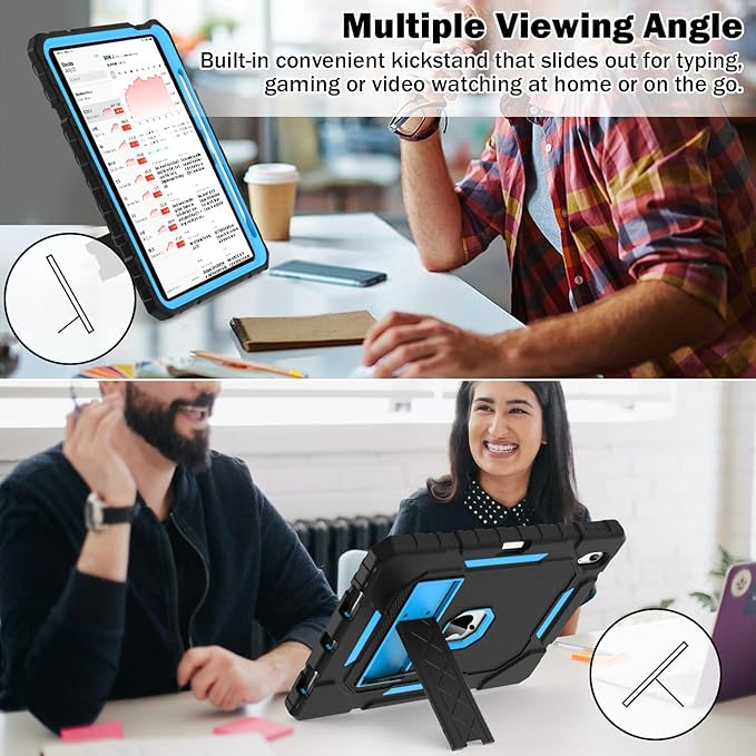 ZoneFoker Case for iPad (A16) 11th/10th Generation 11/10.9 inch 2025/2022, Heavy Duty Military Grade Shockproof Rugged Cover with Pencil Holder/Stand for i Pad 11th / 10 th Gen (Black+SkyBlue)