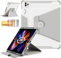 Rotating Case for iPad Pro 12.9" 6th/5th/4th Gen 2022/2021/2020 Smart Cover with Pencil Holder, Techcircle Hybrid TPU+PC Magnetic Cover Soft Bumper Slim Folio Shockproof Protective Case-Light Gray