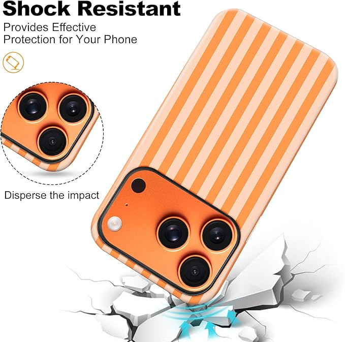 Magnetic for iPhone 17 Pro Max Case Cute Stripes Phone Case, Shockproof Slim TPU and Hard PC Protective Phone Cover Compatible with MagSafe Designed for Women Girls, Orange