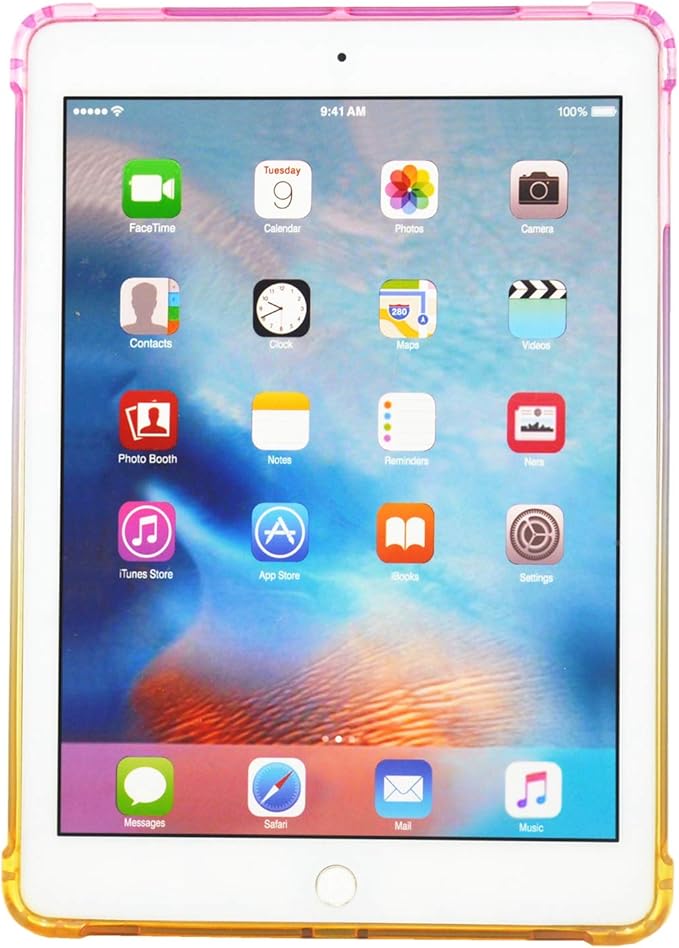 for Apple iPad 9th/8th/7th Generation Case 10.2 inch (2021/2020/2019),Slim Lightweight Translucent Clear Soft TPU Back Shockproof Cover Silicone Corner Protective Tablet Shell, Pink & Yellow
