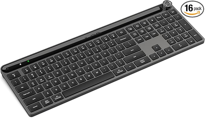 JLab Epic Wireless Keyboard | Black | 108 Keys | Connect Via Bluetooth or USB Wireless Dongle | Multi-Device Toggle | Soft Touch Keys | Smart Media Knob | Custom User Profiles | Rechargeable (16 Pack)