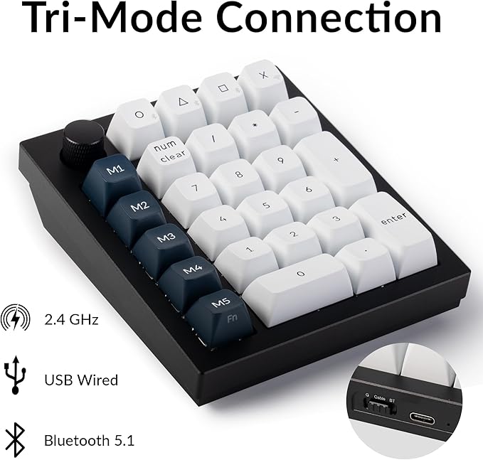 Keychron Q0 Max Wireless Custom Mechanical Numpad, 2.4 GHz/Bluetooth 5.1/Wired QMK Number Pad, RGB Hot-Swappable with Gateron Red Switch for Laptop Mac Windows Linux - Black