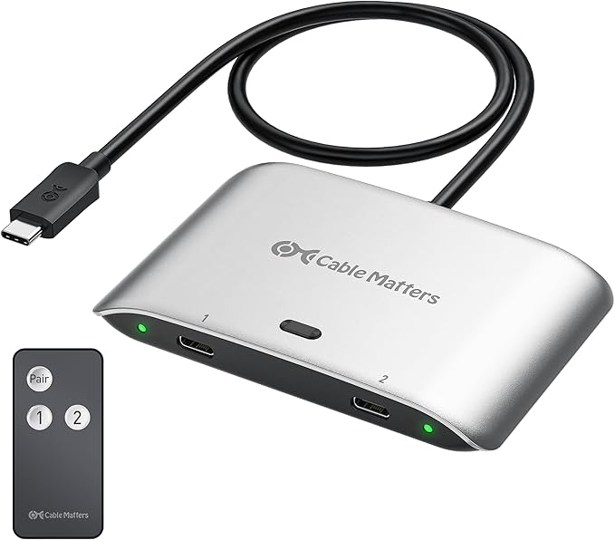 Cable Matters 20Gbps USB C Switch for 2 Computers, Up to 8K@30Hz on Windows, 4K@60Hz on macOS, 140W PD, for Sharing a USB-C/Thunderbolt 4 Monitor or Dock (Not for Dock with an Attached Cable)