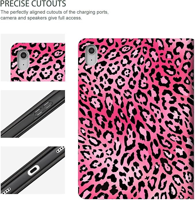 for iPad (A16) 11Th/10Th Generation Case 2025/2022, for iPad Case 11Th/10Th Generation, 10Th/11Th Gen iPadCase Cover Auto Wake/Sleep Multi-Angle Viewing Adjustable Stand, Reddish-Pink Leopard