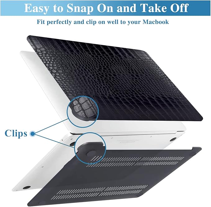 Compatible with Crocodile MacBook Air 13 inch Case 2021 2020 2019 2018 M1 A2337 A2179 A1932, Textured Elegant Luxury Aligator Skin Snakeskin PU Leather Hard Shell & Keyboard Cover, Black