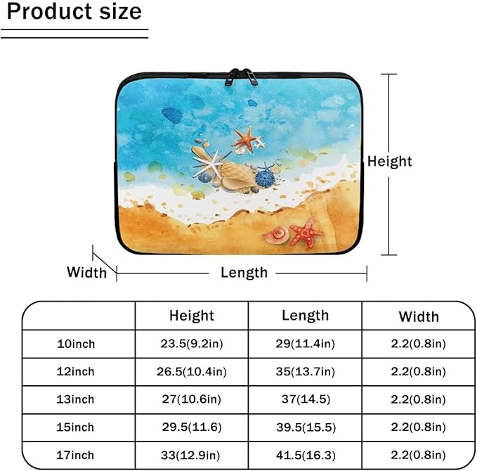 Beach Laptop Protective Sleeve for Women Men Zippered Pouches with Humanize Design Suitable for Daily Use Travel School Office Neatly Organizers 13 Inch