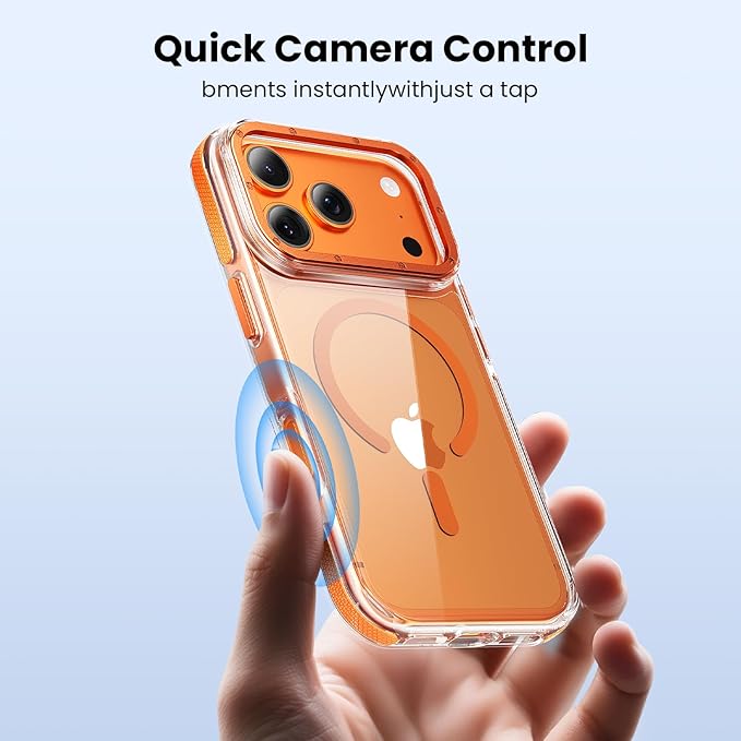 Anti-Yellowing Strong Magnetic for iPhone 17 Pro Case with Screen Protector*1 Camera Lens Protector*1,Fits MagSafe,[12FT Military Grade Drop] Slim Thin Cover, Clear Orange