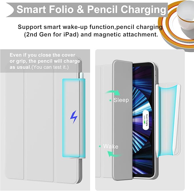 ZENLU iPad Pro 11" M4 M5 Case with Removable Magnetic Folio Cover, Premium PU Leather, Multiple Angles Stand, Pencil Slot Charging Support, Full Protective Case for iPad Pro 11" 2025 2024 (Gray)
