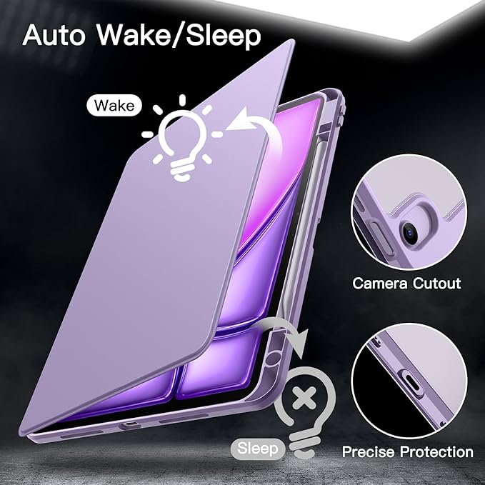 JETech Rotating Case for iPad Air 13-Inch M4/M3/M2 (2026/2025/2024) with Pencil Holder, 360 Degree Rotation Protective Stand Cover Clear Back, Auto Wake/Sleep (Purple)