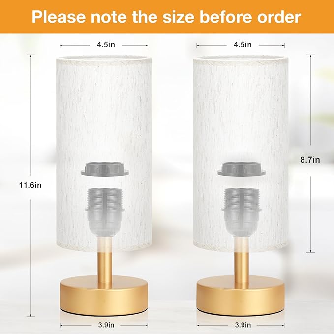 PartageiZ Small Table Lamp for Bedroom Set of 2 - Bedside Lamps for Night Stands, Minimalist Nightstand Light Lamp for Reading Room, Kids Room, Living Room（Gold）