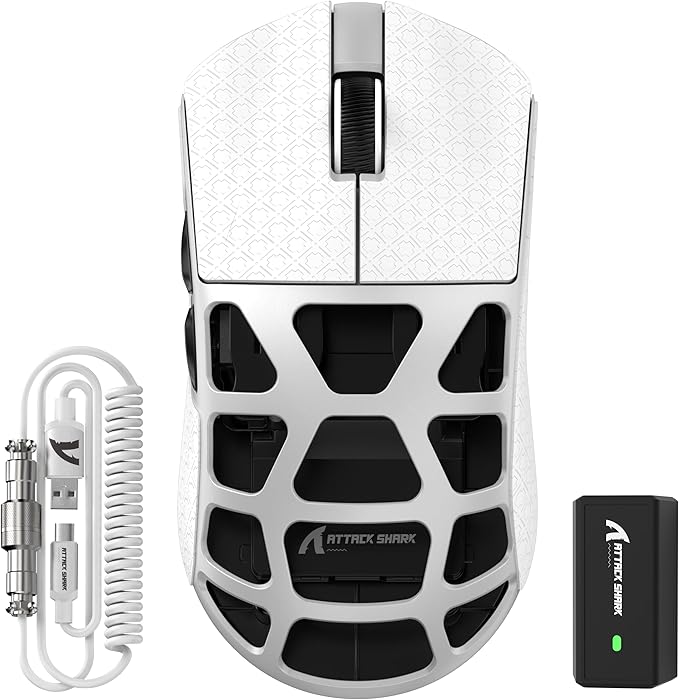 FELICON x Attack Shark R3 Magnesium Alloy Wireless Gaming Mouse, 46g Ultra-Lightweight Skeletal Shell, PAW3395 26K DPI, 8K Polling, Tri-Mode 2.4G/BT/Wired, for PC Mac Laptop - White & Griptape