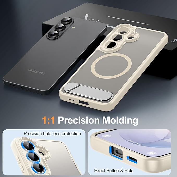 Magnetic for Samsung Galaxy S26 Case, [Compatible with MagSafe][Full Camera Protection][Built-in Invisible Kickstand] Translucent Matte Phone Case for S26 6.3" - White