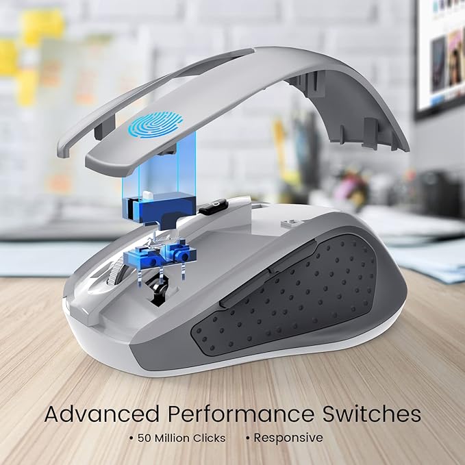 HOTWEEMS D-09 Wireless Mouse for Laptop - Ergonomic Plus Computer USB Cordless Mice, Ergo Grips, Lightspeed 5-Level 2400 DPI, 16 Months Battery Life, Portable for PC Mac Chromebook, 6 Button, Mithril