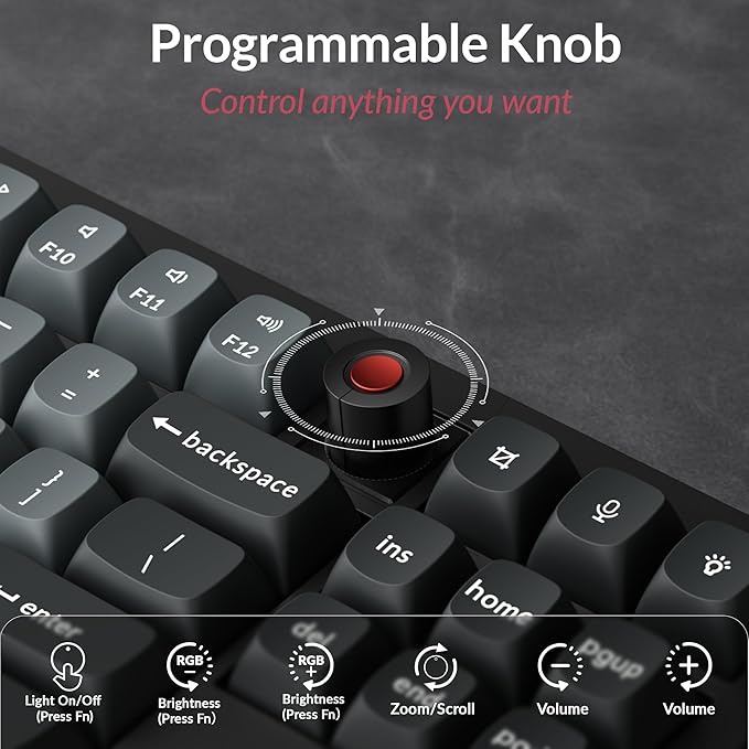 Keychron V3 8K TKL Wired Mechanical Keyboard, 8000 Hz Polling Rate QMK Programmable Knob Hot-Swappable Gaming Keyboard, RGB Backlit, Ergonomic PBT Keycaps for Mac Windows Linux-Tactile Brown Switch