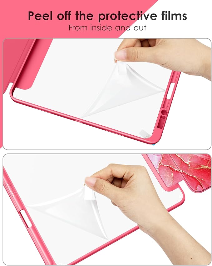 VIKESI Case for iPad Pro 12.9 6th/5th/4th/3rd Generation 2022/2021/2020/2018,TPU Shockproof Frame,Built-in Pencil Holder,Auto Sleep/Wake - Red Marble