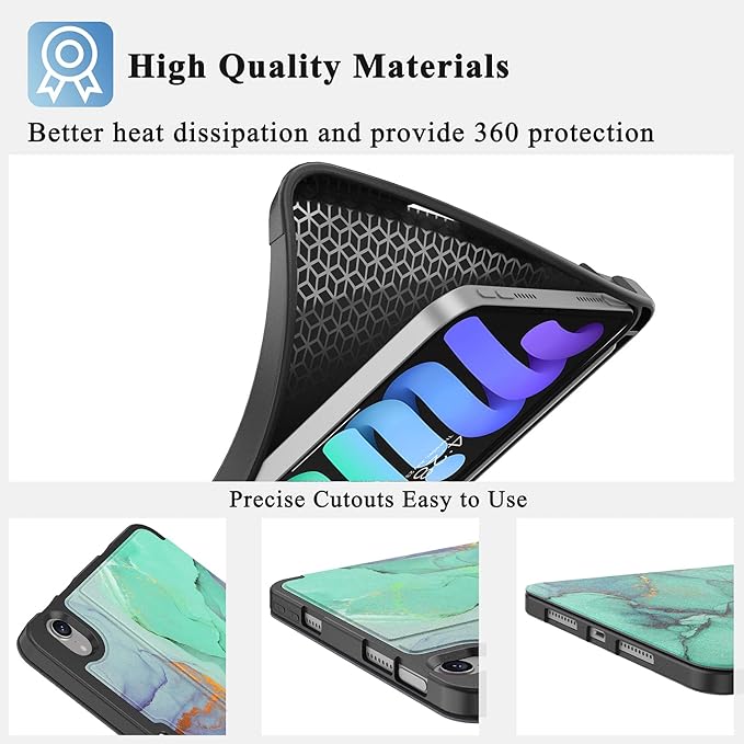 Supveco Case for iPad mini 7 (A17 Pro) 2024/iPad Mini 6 2021 8.3 Inch with Pencil Holder-[Auto Wake/Sleep],Slim Protective Case with Soft TPU Back Cover for iPad mini 7th/6th Generation-Green