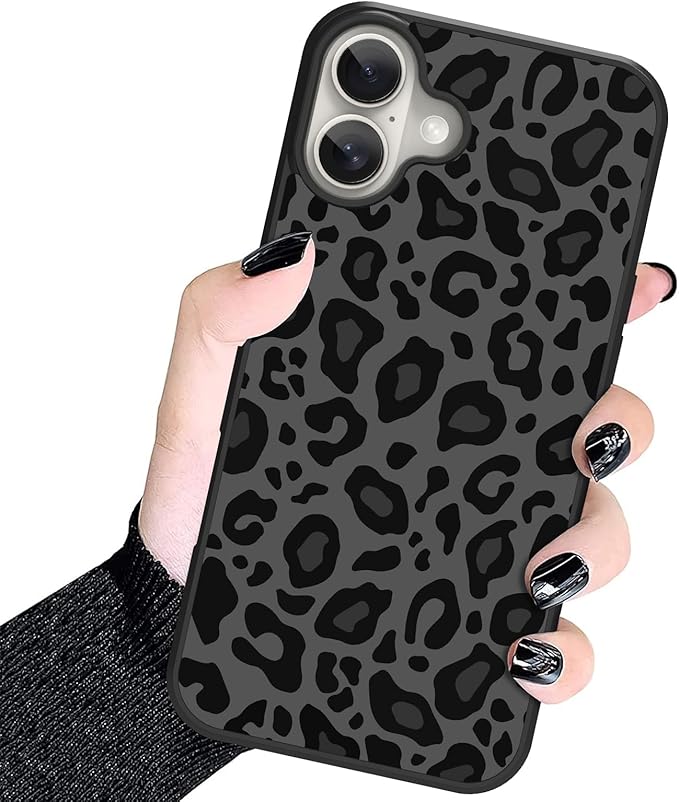 KANGHAR Case Compatible with iPhone 16,Black Leopard Design,Tire Texture Non-Slip +Shockproof Rugged TPU Protective Case for iPhone 16 6.1 Inch