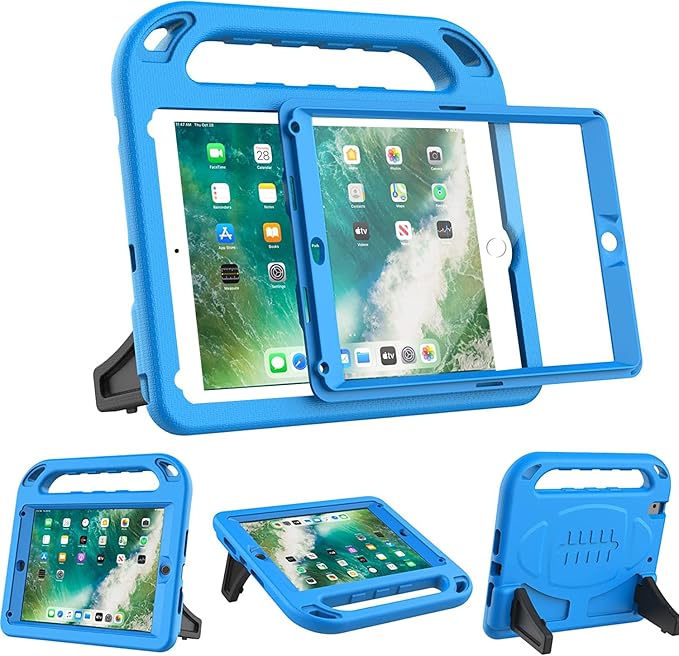 BMOUO Kids Case for iPad 6th/5th Generation (iPad 9.7-inch, 2017/2018), iPad 9.7/Air 2 Cas e with Screen Protector, Shockproof Handle Stand iPad 6th 5th Generation Case for Kids, Blue