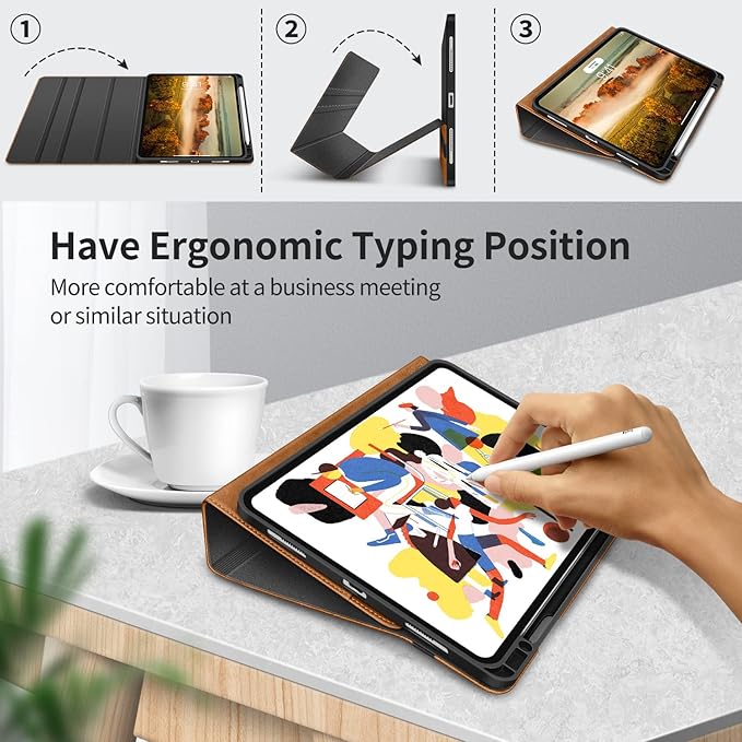H HOLIMET Case for iPad Pro 12.9 2022 6th/5th/4th/3rd Generation with Pencil Holder Pocket Folio Stand Cover Soft TPU Back Shockproof, Auto Sleep/Wake,Vegan Leather