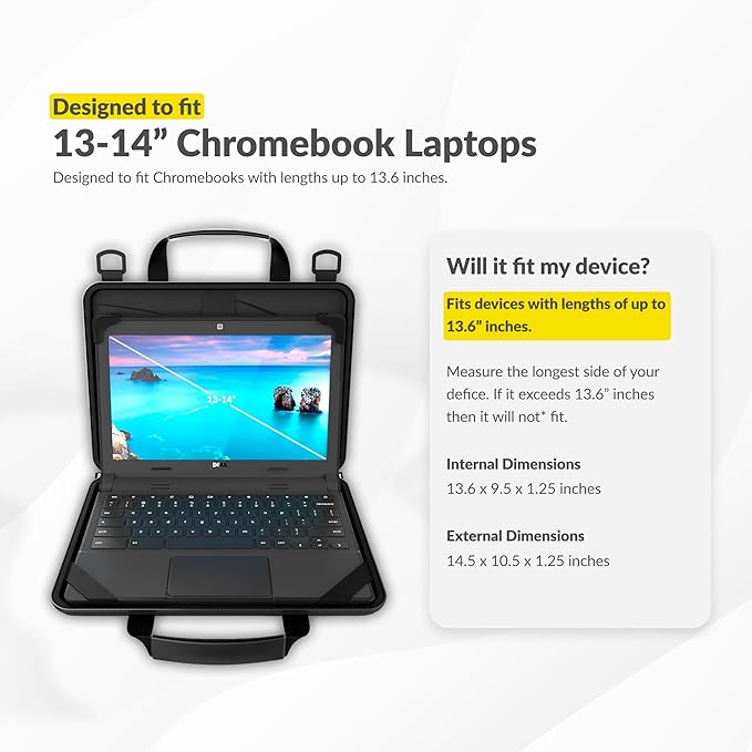 UZBL 13-14 Inch Always-on Chromebook Protective Hard Case with Adjustable Shoulder Strap and Carrying Handles (20 Pack)