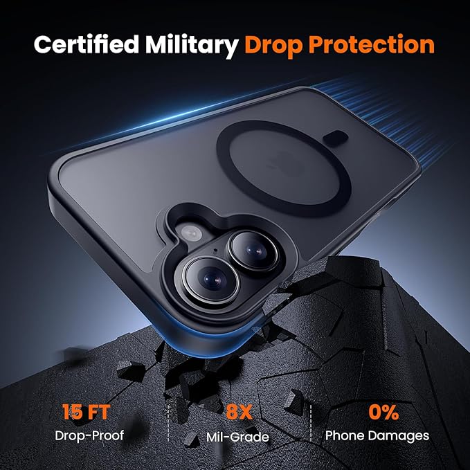 toushion 3 in 1 for iPhone 16 Plus Case Clear Matte Black | with MagSafe,Screen Protector *1 & Camera Lens Protector*1, Skin Feeling Back Cover Military-Grade Protection