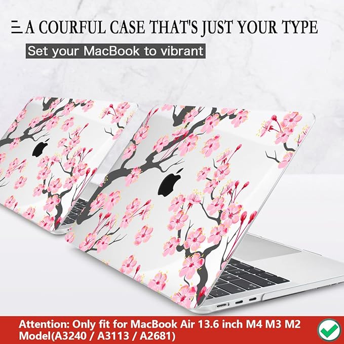 CISSOOK Compatible with MacBook Air 13.6 Inch Case A2681 A3113 A3240 A3449 2022-2026 Release, Hard Shell Case with Keyboard Cover for MacBook Air 13.6 M2 M3 M4 M5 - Cherry Blossoms