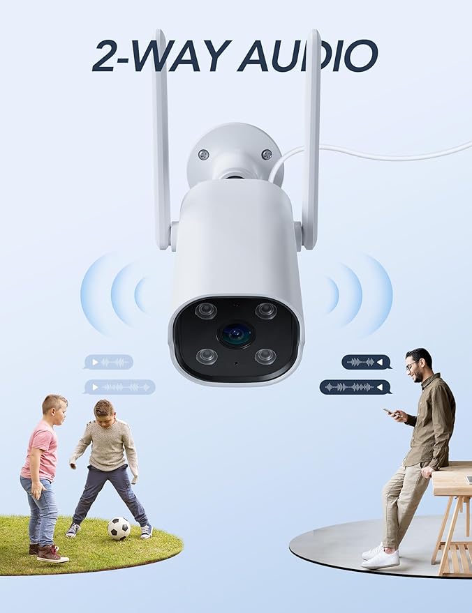 GNCC Outdoor Security Camera Wireless, 2K Cameras for Home Security, Color Night Vision, Motion Detection, 2-Way Audio, Cloud Storage Subscription Required, IP65 Waterproof, Only 2.4GHz (White-1P)