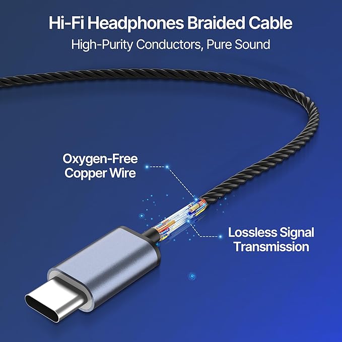 MORMOQUE EP09 Hi-Fi Stereo USB C Headphones,Type C in-Ear Wired Earbuds with Deep Bass and Built-in Mic,Noise Isolation Earphones with 4.9 ft Long Cord for Music Lovers,Podcasts and Calls