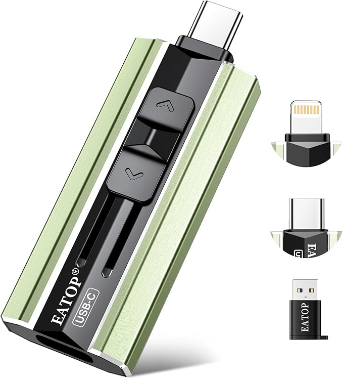 EATOP 256GB Dual Interface Flash Drive, No App Required, Portable USB Storage Memory Stick for iPhone, iPad, Android, PC & Mac – Easily Stores Photos, Videos & Files (Sage Green)