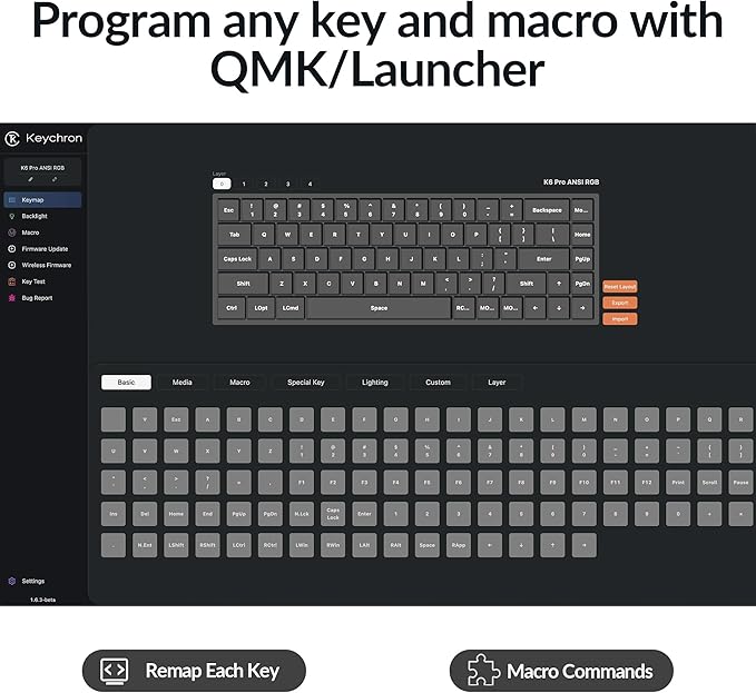 Keychron K6 Pro Wireless Mechanical Keyboard, QMK/Launcher Programmable Macro, Hot-Swappable Brown Switch, 65% Layout RGB Backlit Office Keyboard for Mac Windows Linux
