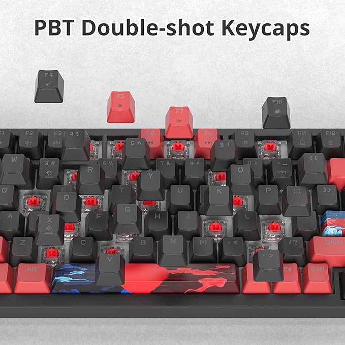 75% Mechanical Gaming Keyboard - Wired Gasket Mount TKL Hot Swappable RGB Backlit Knob for PC Laptop Windows Gamer (Red Black)