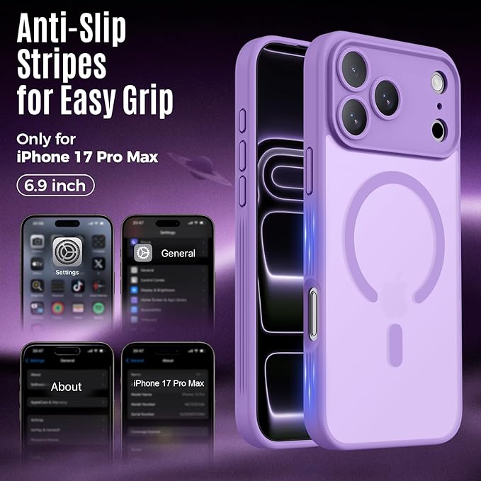 Symcele Designed for iPhone 17 Pro Max Case, Compatible with MagSafe, [Camera Protection] [15FT Military Drop Protection] Shockproof Translucent Matte Anti-Slip Phone Case, 6.9", Light Purple