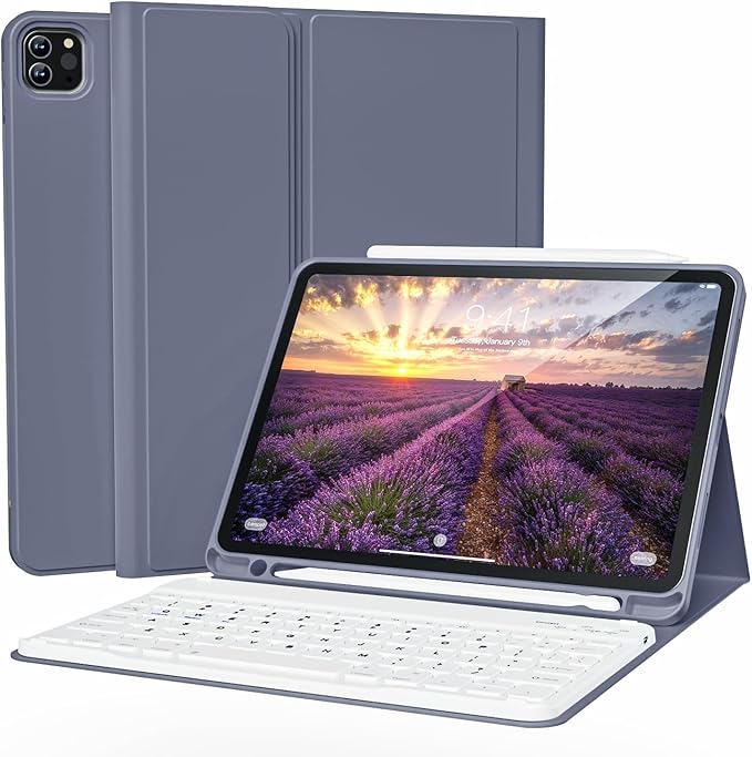 Keyboard Case for iPad Pro 11 Inch 4th Generation/Pro 3rd Gen/Pro 2nd Gen with Pencil Holder, Folio Detachable Wireless Bluetooth Keyboard & Flip Stand Case for iPad Pro 11 Inch, Purple