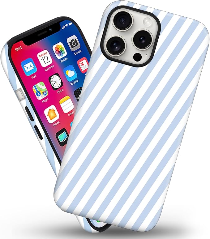 Magnetic for iPhone 13 Pro Case Cute Diagonal Stripes Phone Case, Shockproof Slim TPU and Hard PC Protective Phone Cover Compatible with MagSafe Designed for Women Girls,Blue