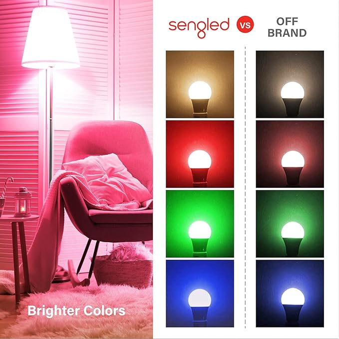 Sengled Smart Bulb, 100W Equivalent WiFi Color Changing Light Bulb, 1500LM Extra Bright Smart Light Bulb That Work with Alexa Google, Dimmable A19 Multicolor Alexa Bulb,CRI>90, No Hub Required, 4-Pack