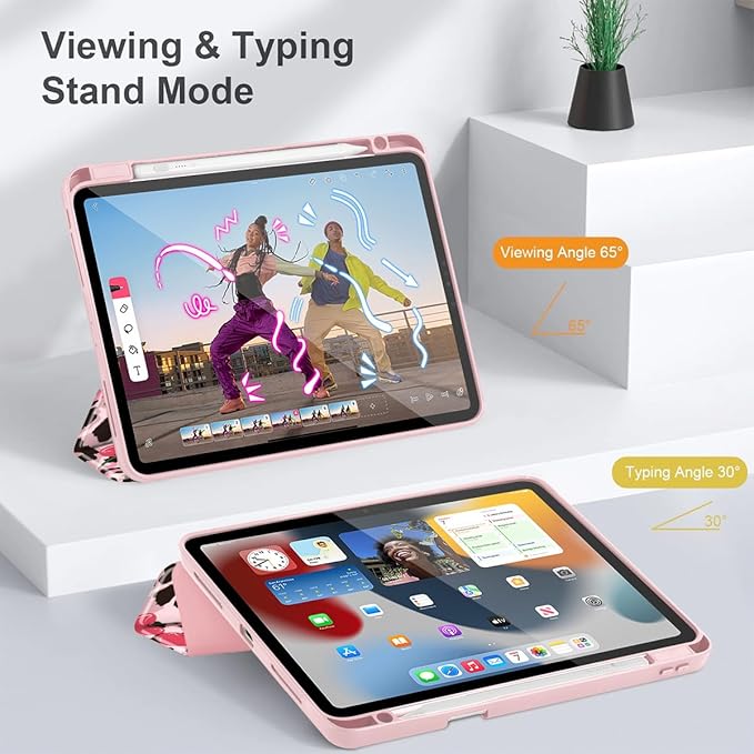 Mektron Case for iPad Pro 11 inch Case M2 2022 Generation 4th, Fit 2021 2020 2018 iPad Pro 11" (3rd, 2nd & 1st Gen) -Buit in Pencil Holder with Shockproof Cover Clear Shell, Cherry & Cheetah