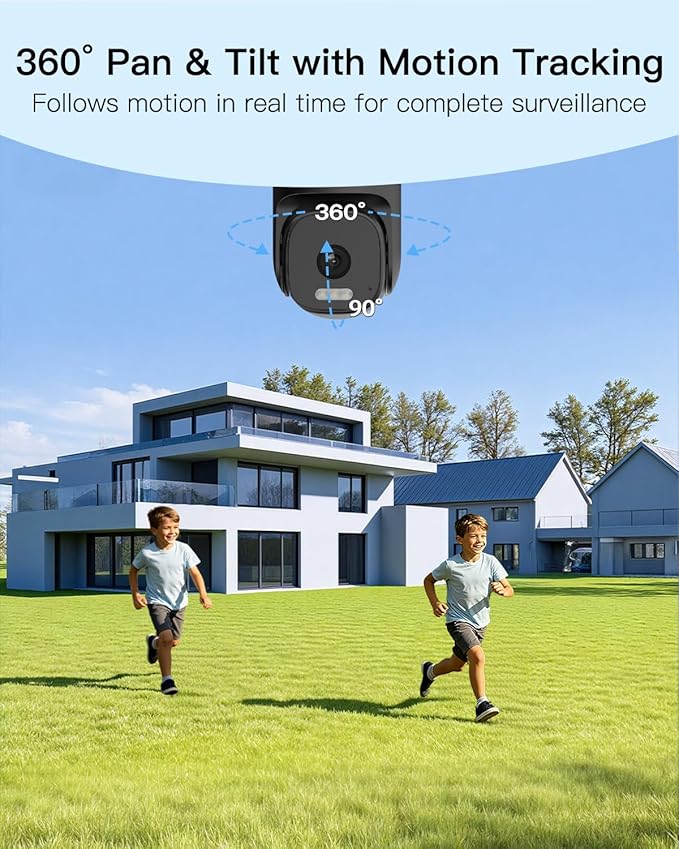 VIMTAG 2.5K 4MP Outdoor Security Camera, Pan/Tilt WiFi Home CCTV Camera, 360° View & Motion Tracking, Color Night Vision, 2-Way Audio, AI Detection Alarm, IP66, Cloud & SD Card Storage, Works w/Alexa