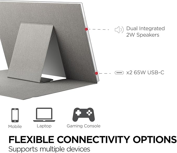 ViewSonic TD1656-2K 16 Inch 1600p Touchscreen Portable Monitor, WQXGA IPS Display for Interactive Workflows and Second Screen Productivity, Built-in Stand, 65W USB-C, mini HDMI, and Smart Cover