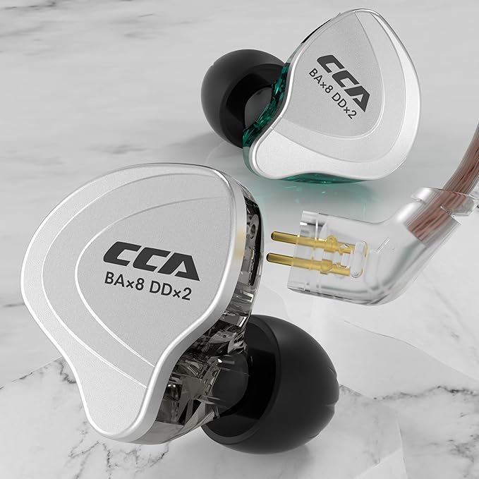 CCA C10 in Ear Monitor Headphones 10 Hybrid Drivers Wired Earbud 4BA 1DD HiFi IEM Earphones Stereo Noise Isolating Earphone with Detachable Cable for Musicians Singers Studio Audiophiles Dj PC