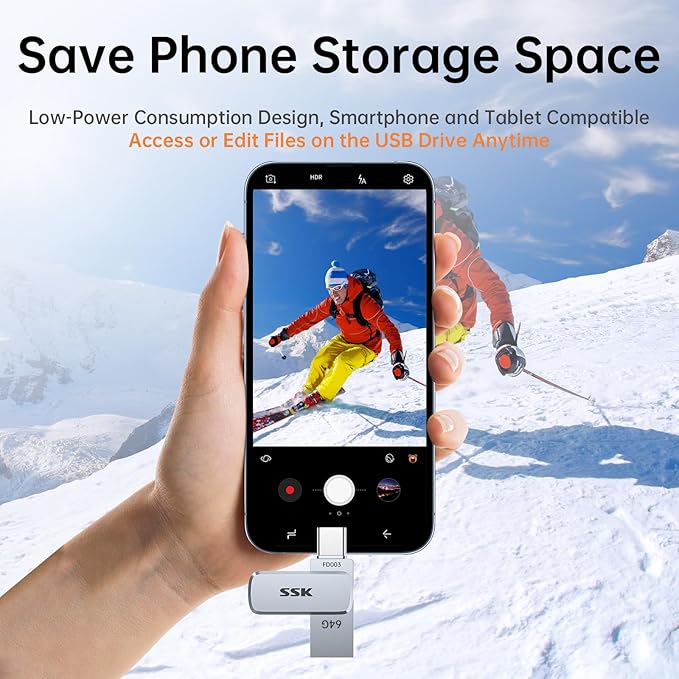 SSK 64GB Dual USB Flash Drive USB C Thumb Drive, up to 240 MB/s Type-C and USB-A 3.2 FlashDrive Memory Stick, Zinc Pendrive for iPhone 15/16Pro/Win/Android OTG with Water, Dust, and Drop Resistance