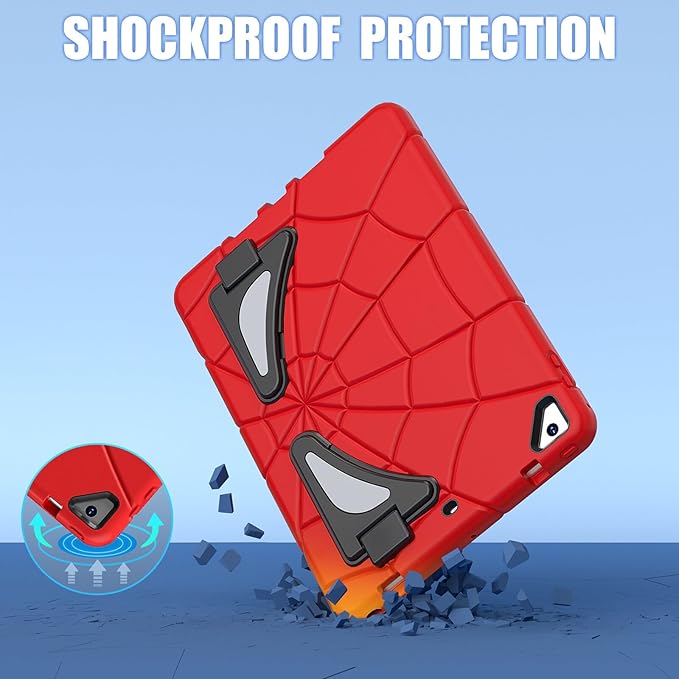 AKABEILA Compatible with Apple iPad 9.7 5th/6th(2017/2018)/iPad Air 2/iPad Pro 9.7 Tablet Case，Lightweight Shockproof Rugged Protective Cover with Kickstand for Kids Children Boys Babies Red Black