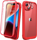 Diaclara Designed for iPhone 14 Plus Case, Full Body Rugged Case with Built-in Touch Sensitive Anti-Scratch Screen Protector, with Camera Lens Protector (Red and Clear)