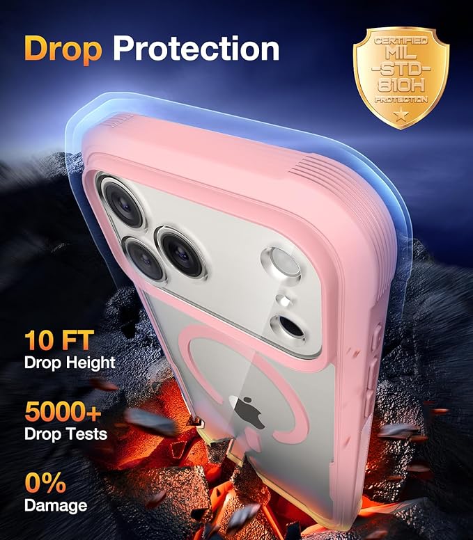 Diaclara Magnetic Designed for iPhone 17 Pro Case 6.3'' [Full Camera Protection] Full Body Bumper,[Compatible with MagSafe] Phone Case w/Built-in Privacy Screen Protector,Pink