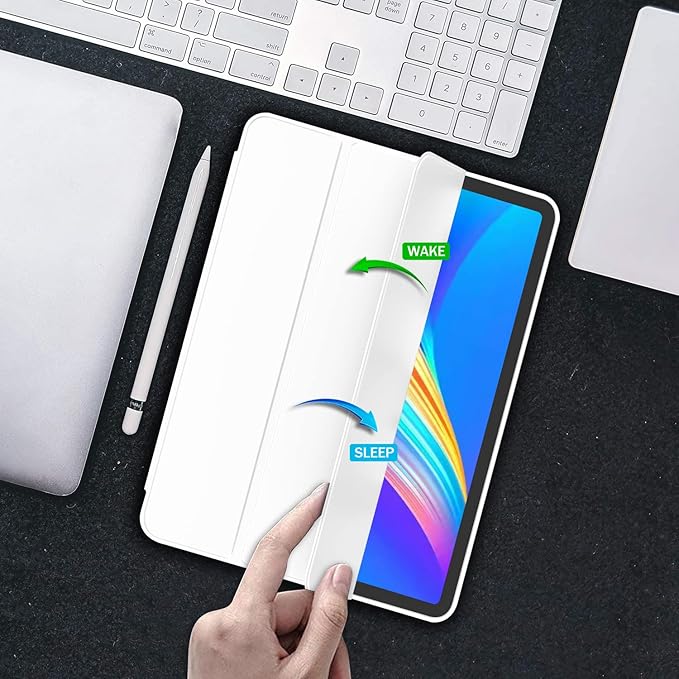 iMieet Case for iPad Pro 11 Inch (M5) 2025 /(M4) 2024 5th Gen, Trifold Stand Smart Cover with Pencil Holder and Soft TPU Back, Auto Wake/Sleep (White)