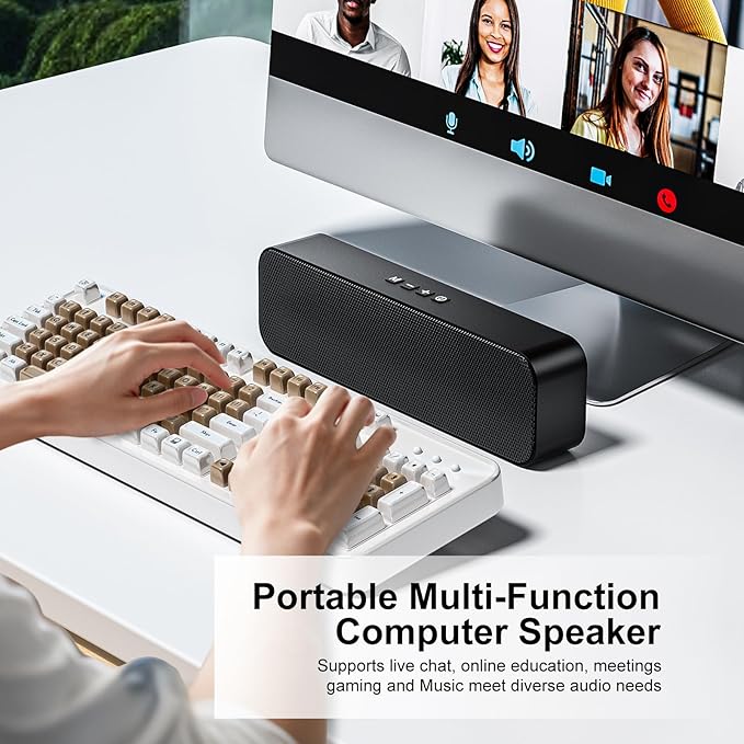 Computer Speakers for Desktop PC,Rechargeable Bluetooth Speaker,Small Computer Soundbar with Stereo & Bass,3.5mm Aux-in,TF Port,Loud Volume for Web Conferences,Teacher,Music (Black)